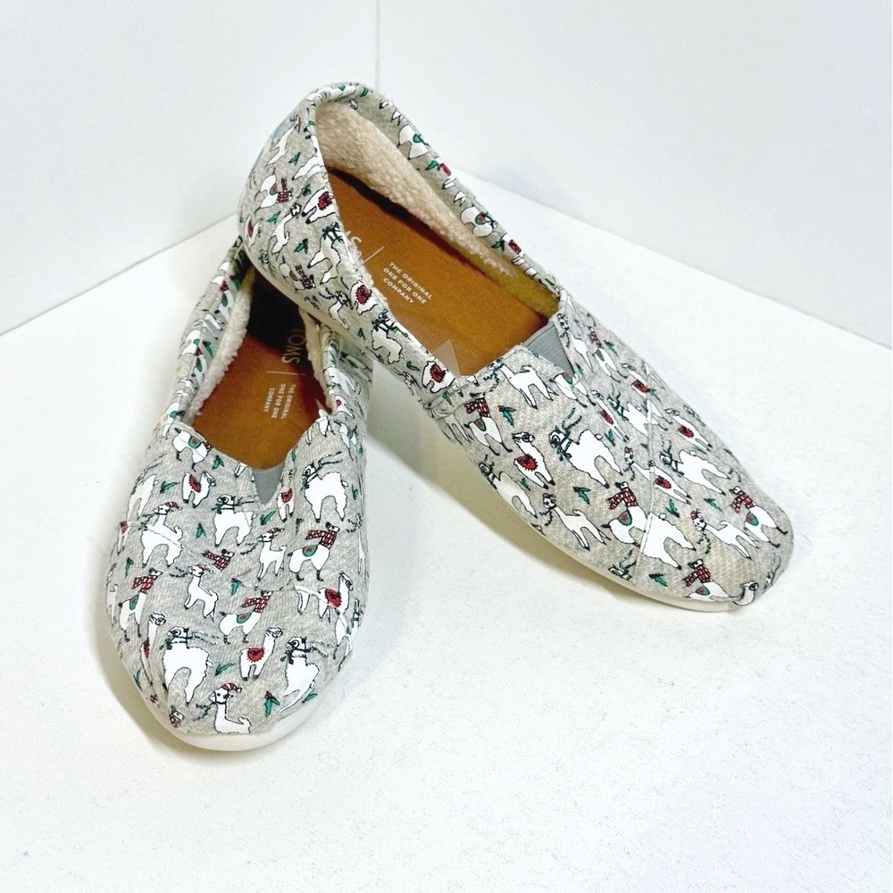 Toms Fa-La-Llama Holiday Grey Sherpa Lined‎ Slip On Shoes Womens 9